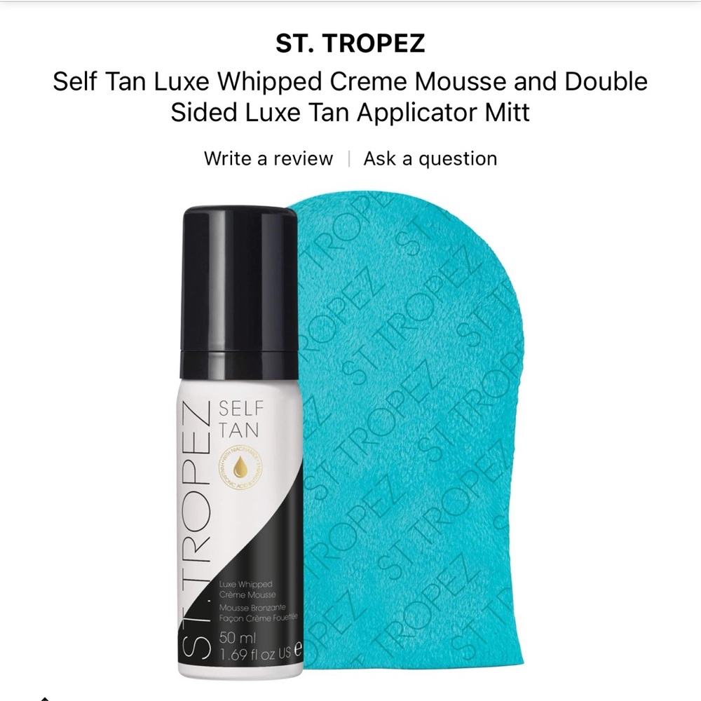 st tropez self tan luxe whipped mousse and double sided luxe tan applicator mitt